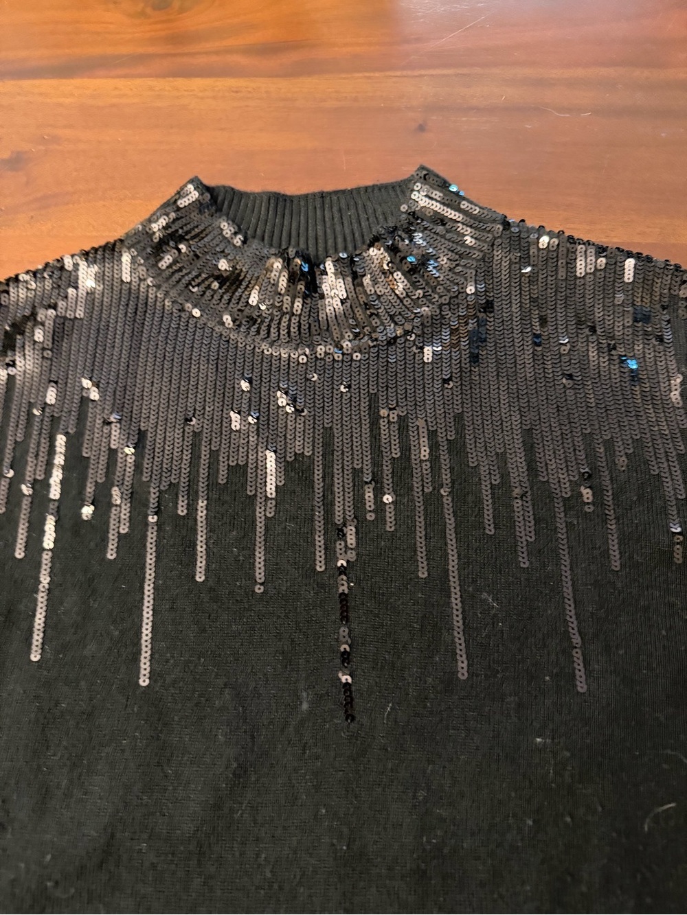 Marina Rinaldi Silk Cashmere Black Mock Neck Sweater with Sequins (127) - Picture 3 of 7